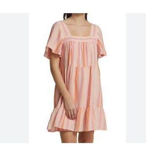 Rails Valentina Dawn Stripe Dress Women Pink Square Neck Tiered Boho Size XS
